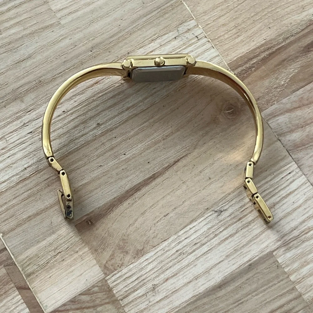 Belair Luxury Ladies Watch White Rectangular Dial Gold-Tone Bangle Bracelet